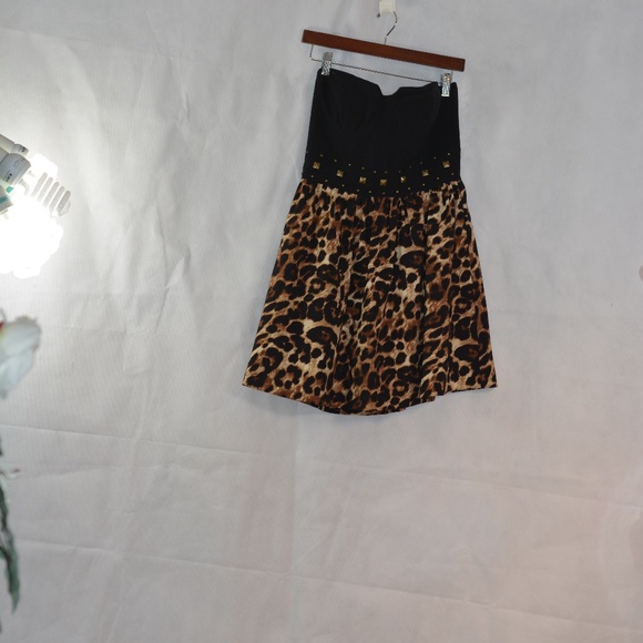 Animal Print Leopard Strapless Mini Dress SZ 11/12 Sele - Picture 3 of 11